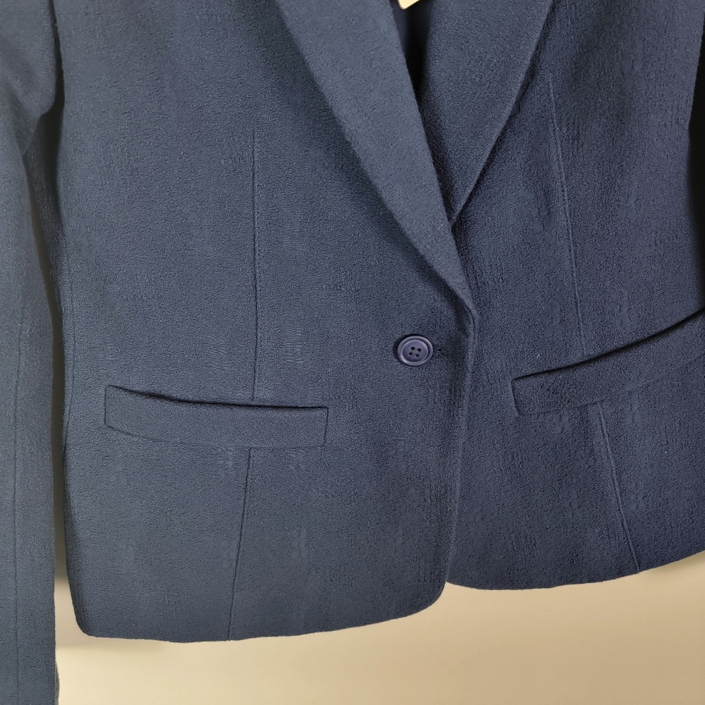 The Korner womens Navy Blue Blazer Suit Jacket Size Medium 100% Cotton - Picture 8 of 15